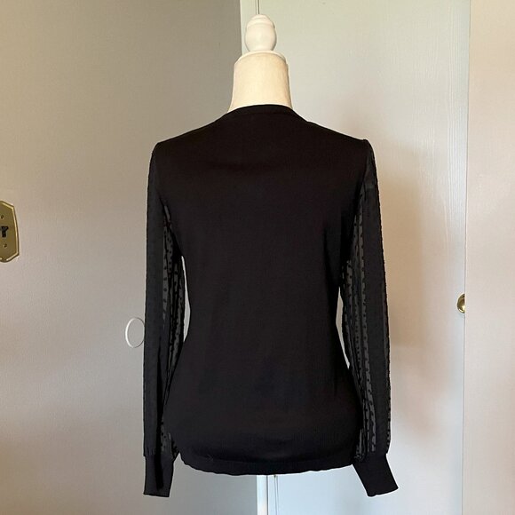 Black Cardigan with Sheer Polka Dot Sleeves - Adrainna Papell - Picture 2 of 9